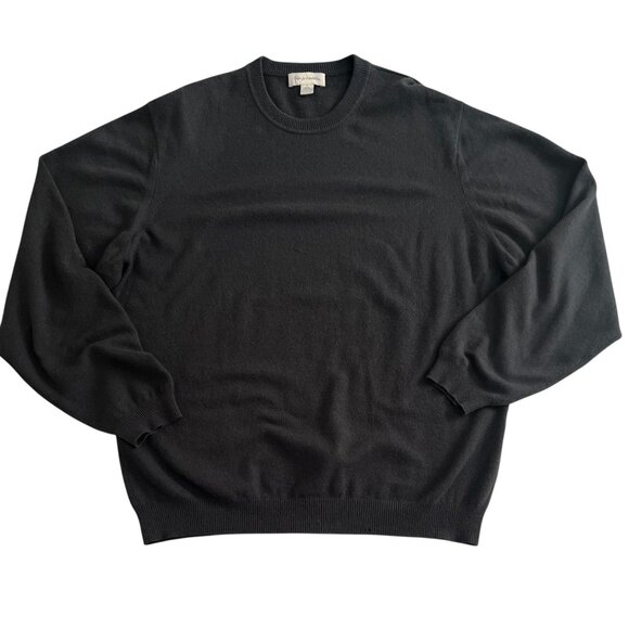 John W Nordstrom 100% Cashmere Sweater Mens L Black Y2K Crewneck Jumper Pullover - Picture 1 of 8